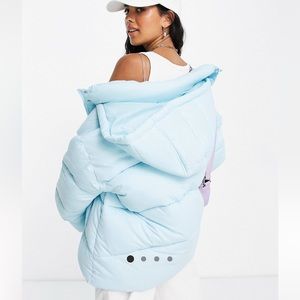 ASOS design hero oversized paneled puffer coat in blue